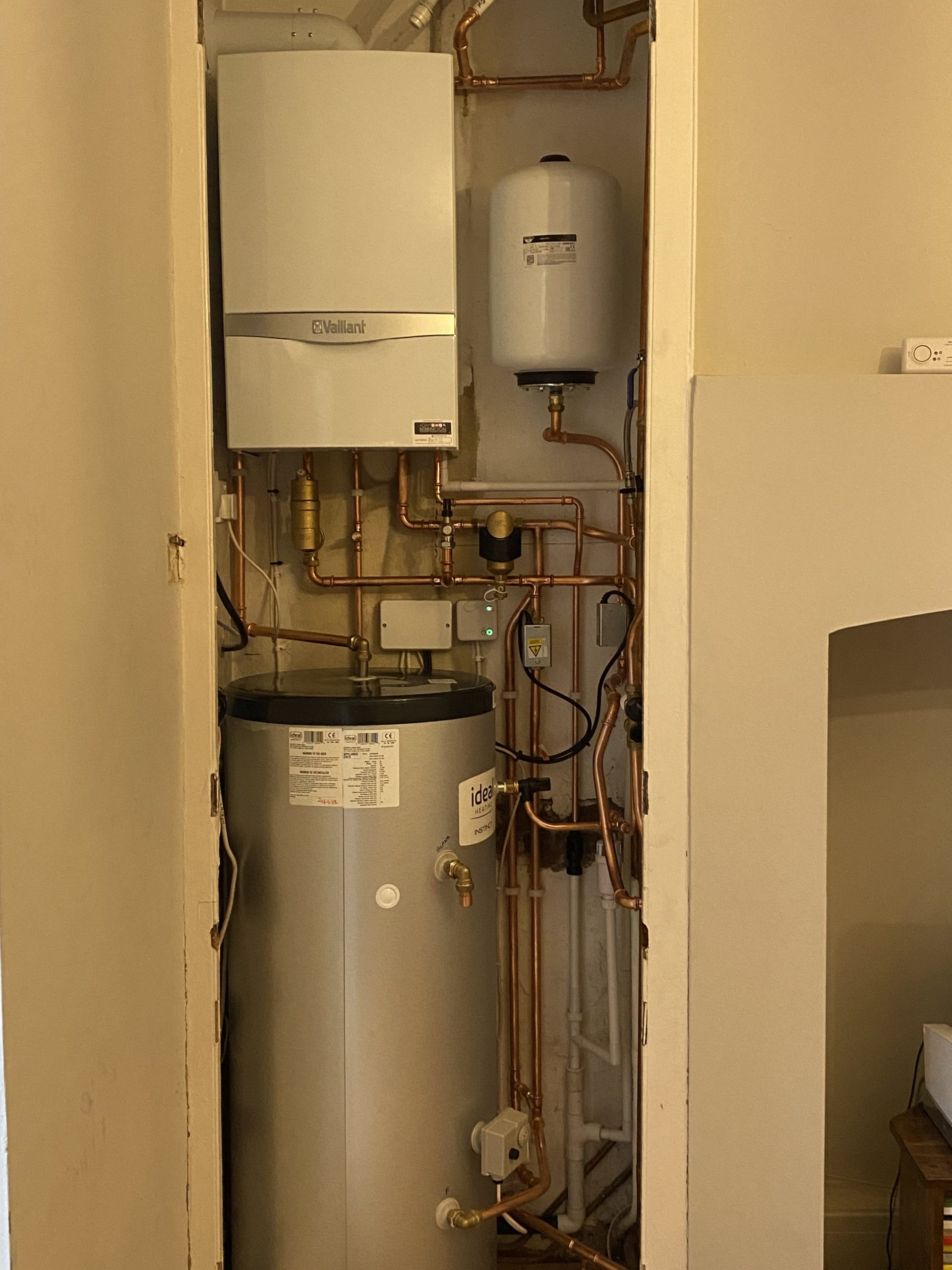 A completed Vaillant boiler and hot water cylinder installation from Adam’s gallery